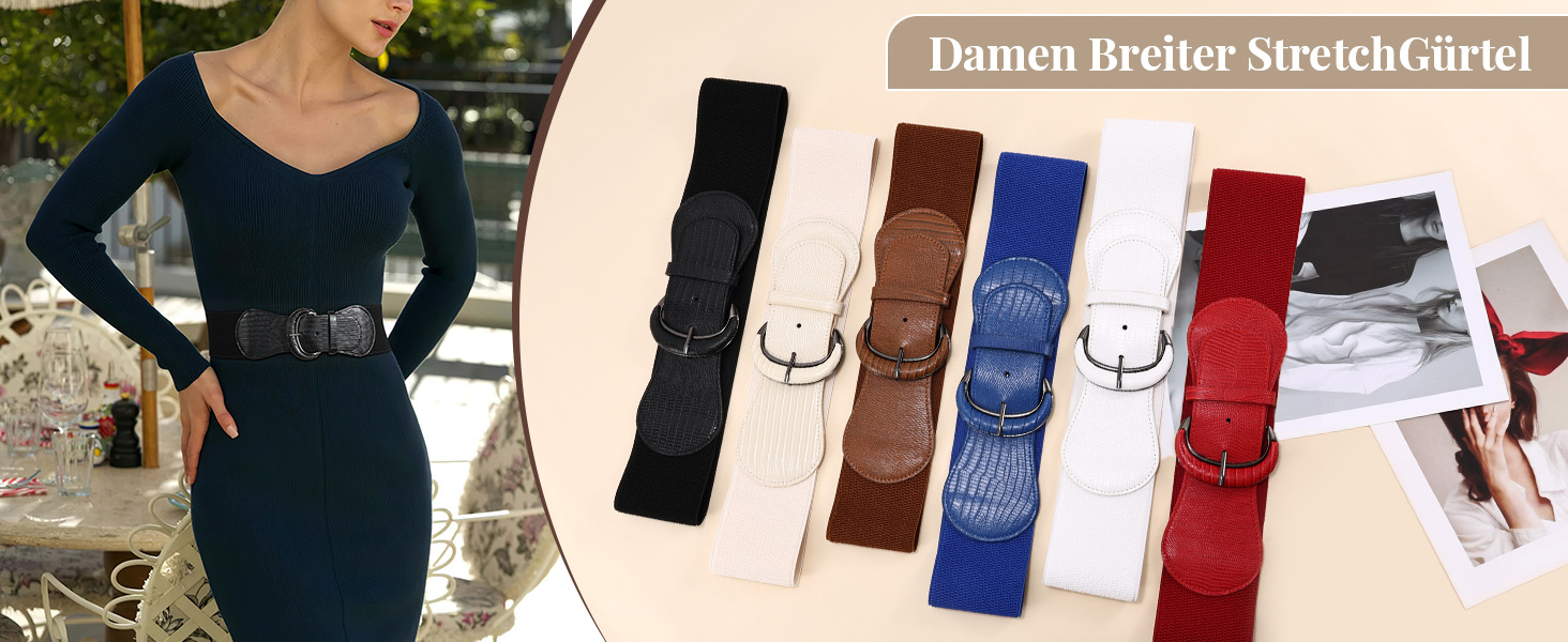 Жіночий широкий еластичний ремінь WERFORU для суконь та костюмів, чорний, обхват талії 94-107 см