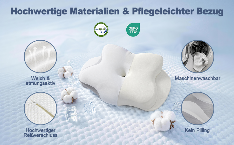 Ортопедична подушка з Memory Foam для сну на боці, спині та животі, біла. Знімний дихаючий чохол.