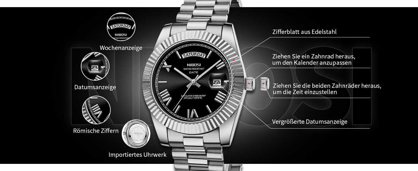 Годинник чоловічий NIBOSI 2627-gold Silver: кварцовий годинник з нержавіючої сталі, водонепроникний, з датою та календарем, бізнес-стиль