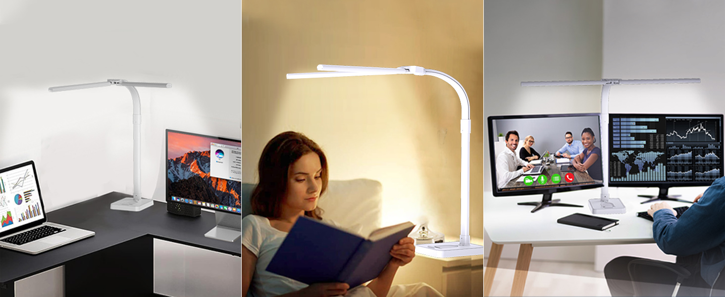 LED настільна лампа Doppelkopf з регулюванням яскравості, 24W, 80см, захист очей, гнусий шийка, 25 режимів освітлення
