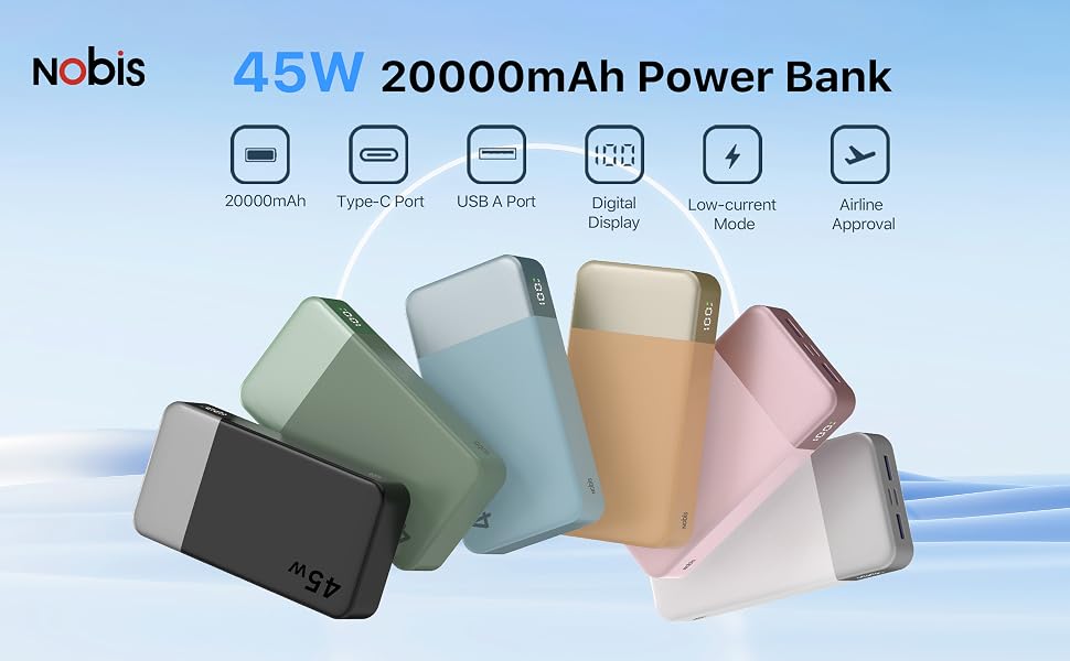 Power Bank NOBIS 20000mAh 45W Orange: Швидка зарядка USB-C/USB-A, Цифровий дисплей
