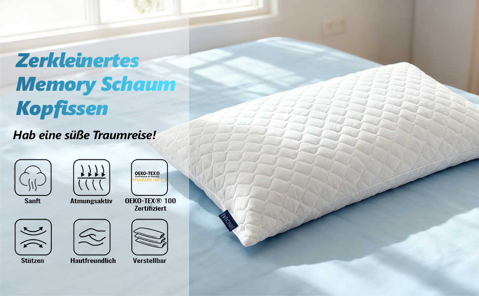 Подушка з піни Memory Foam для сну, охолоджуюча, ортопедична для сну на боці, біла, 40x80 см