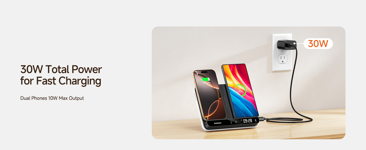 Двопортова індукційна зарядка SwanScout 504 для 2 телефонів (30W) - iPhone, Samsung, AirPods, Galaxy Buds