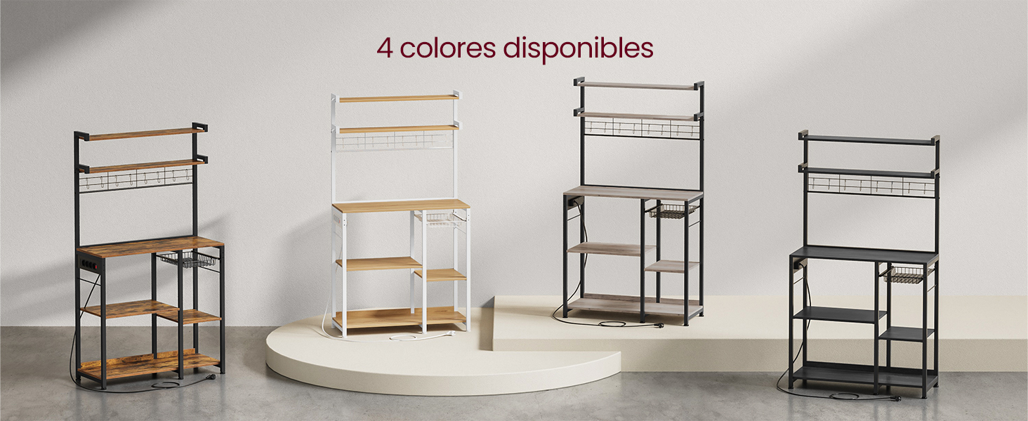 Полиця кухонна VASAGLE з розетками, стелаж для мікрохвильової печі, 8 гачків S-подібної форми, кухонний шафчик, органайзер для спецій, 40 x 90 x 165,5 см, коричневий вінтаж та чорний, KKS031K11