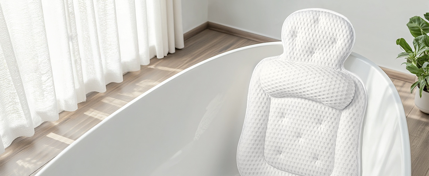 Подушка для ванни з підтримкою голови та шиї, антиковзаюча, з 54 присосками, м'яка сітчаста тканина 3D, для розслаблення та спа-процедур, бежева