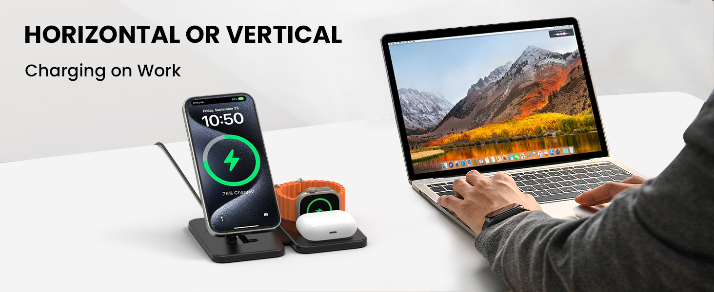 Зарядний пристрій GEEKERA MagSafe 3-в-1: для Apple Watch, iPhone та AirPods (чорний)