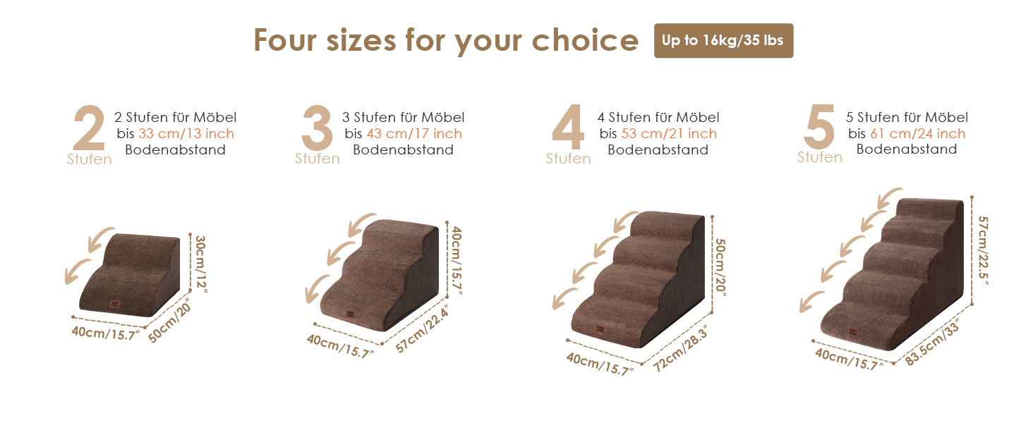 Сходинки для собак EHEYCIGA: компактні, 40 см, для маленьких собак, 3 сходинки, з миючим покриттям, сірі (T 72 x B 40 x H 50 см, коричневі)