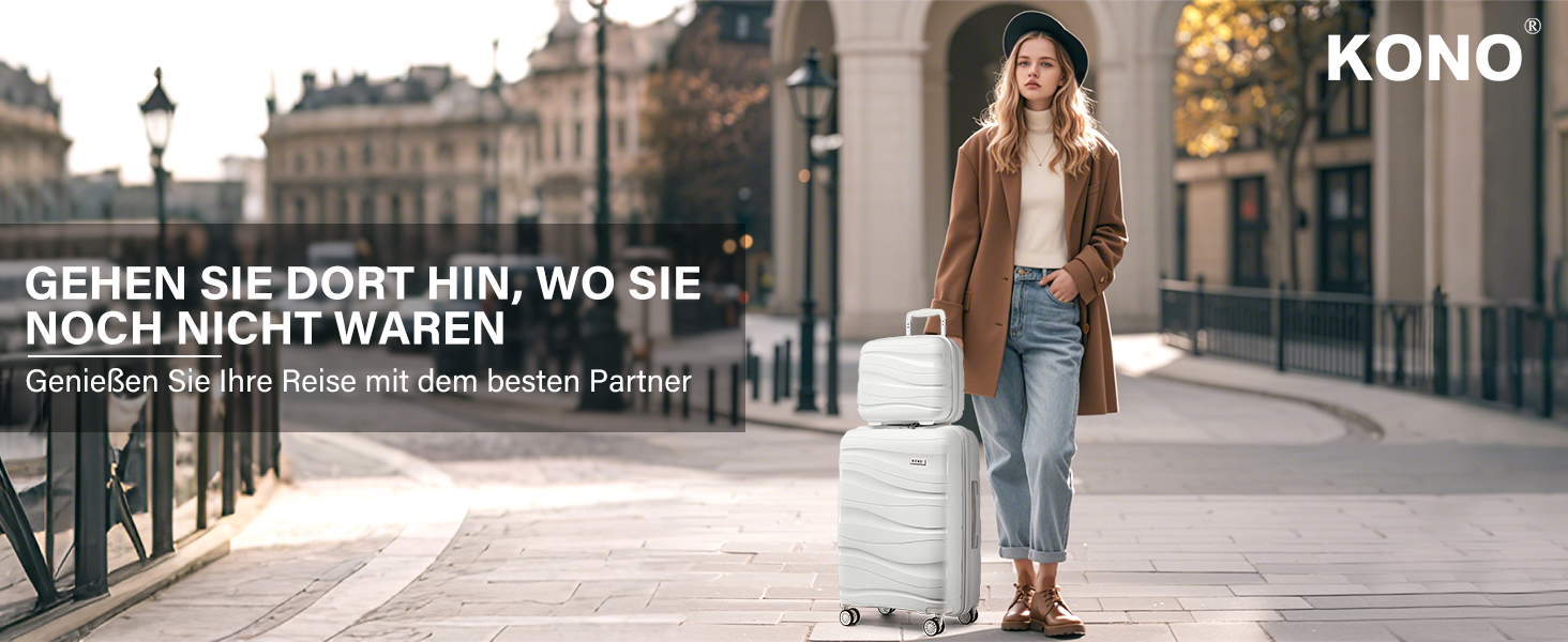 KONO Чемодан середнього розміру 65см з поліпропілену, з TSA замком, 65x46x26.5см (Крем-білий)