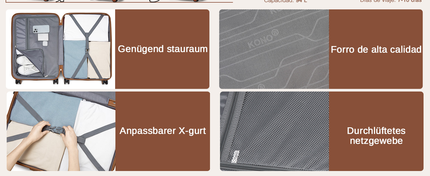 Чемодан KONO: валіза-тележка ручної поклажі 55x40x20 см (ABS+PC, з подвійними колесами, кодовий замок)