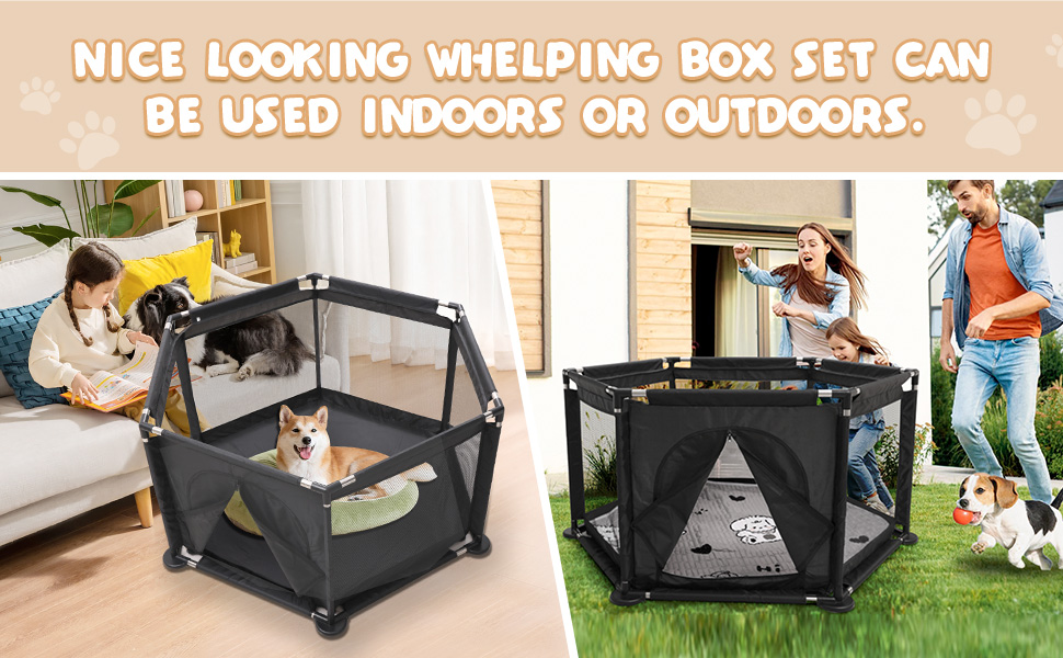 Кінець для цуценят у формі шестикутника, 122x65 см, чорний: ігровий майданчик + м'яка підстилка для великих та малих порід