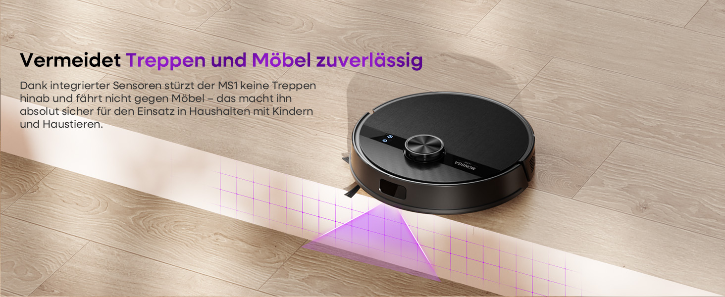 Робот-пилосос MONSGA з функцією миття, потужність 5000Pa, час роботи 180 хв, система захисту від спутання, навігація LiDAR, для килима, шерсті тварин, керування через додаток та пульт (чорний)