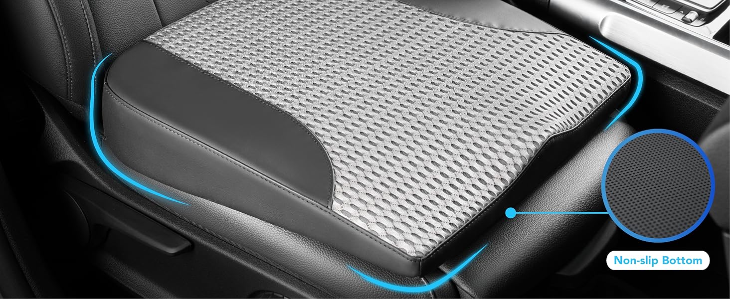 Подушка для сидіння в авто з Memory Foam: Комфорт, підтримка спини, для лікування ішіасу та болю в куприку. Підходить для авто, вантажівки, офісу, інвалідного візка. Шкіра та сітка 4D (Чорний & Сірий)