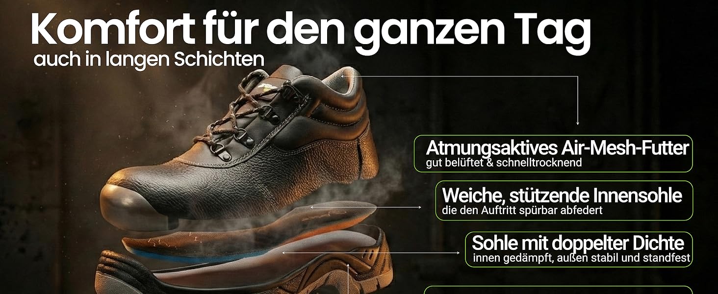 Черевики робочі AirGearPro S3 SRC для чоловіків – сталевий підносок, захист від проколів, неслизька підошва, водонепроникні та дихаючі, 41 EU