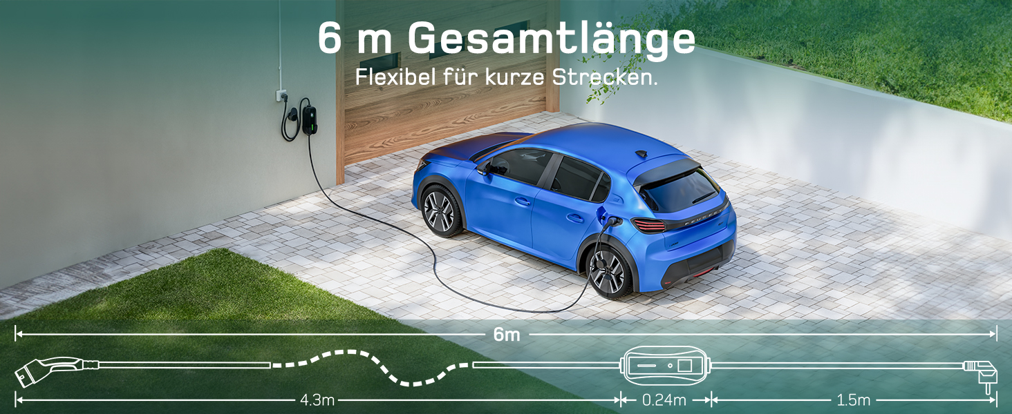 Кабель зарядки Schuko 3.68kW для електромобілів, 6м, 6-16A з цифровим дисплеєм