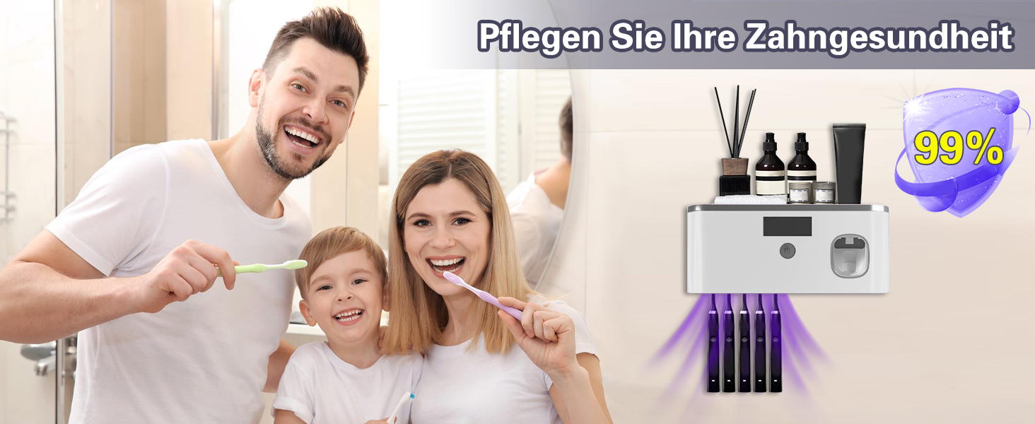 Електричний тримач зубних щіток з дозатором пасти, UV-дезінфекція, настінний, 2 способи зарядки (золотий/чорний)