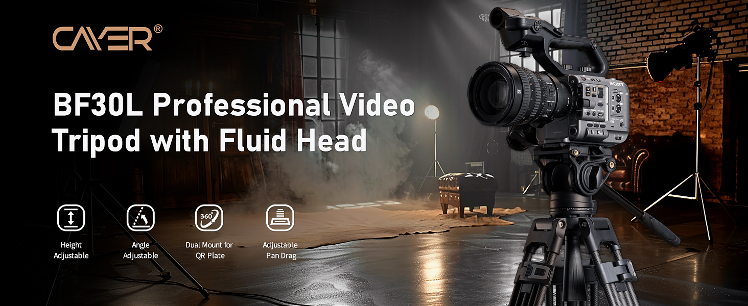 Штатив відео Cayer BF30L з пливним кріпленням, 73' (22м) – міцний штатив для DSLR, відеокамер, камер (13.2 кг)