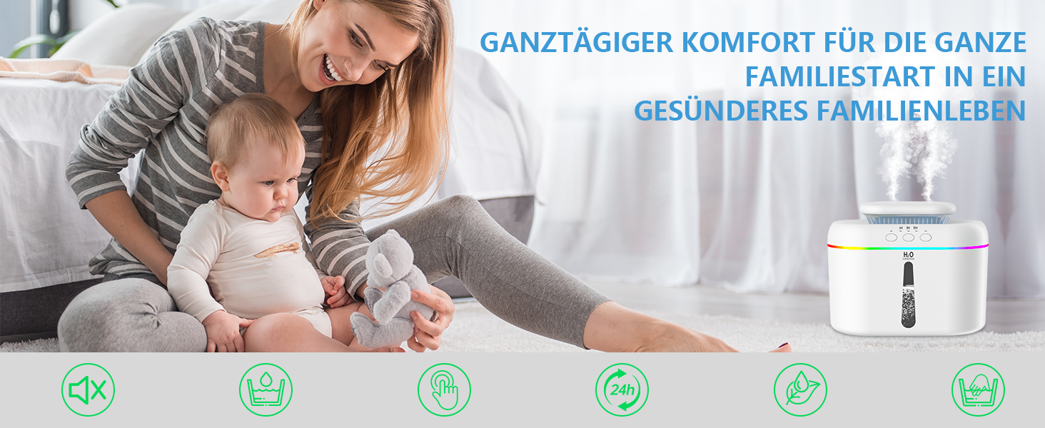 Зволожувач повітря 2L з нічним світлом для дитячої кімнати, рослин та дому (білий)