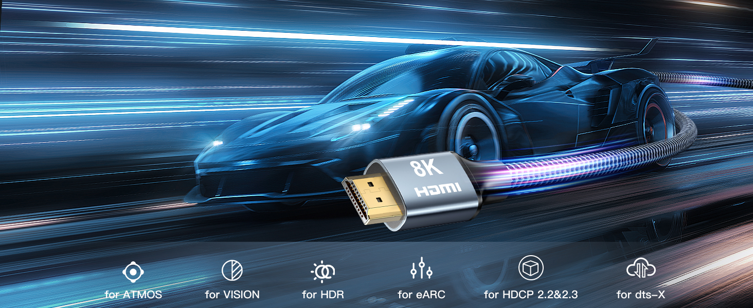 HDMI 2.1 кабель 8K (1,5м) 2 шт. - швидка передача даних 48Gbps, підтримка 8K@60Hz, 4K@120Hz, Dolby eARC, HDCP, HDR, сумісний з HDTV, ноутбуками та ін.