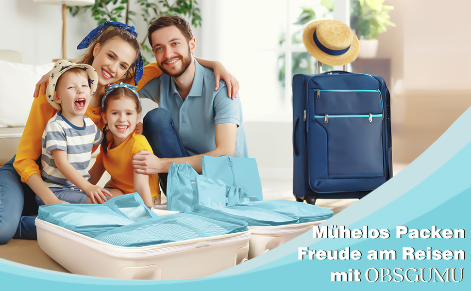 Органайзери для валізи OBSGUMU, набір 9 шт. - Кубики для пакування, косметичка, аксесуари для подорожей (блакитний)