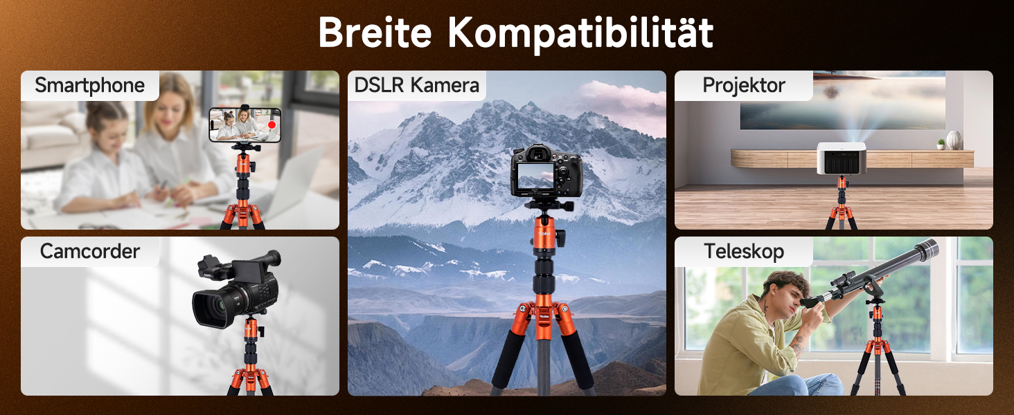 Штатив Rollei Compact Traveler No.1 143cm з кульковою головкою: легкий карбоновий штатив для камери та смартфона (Orange)