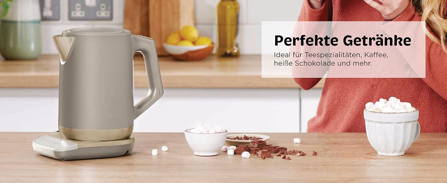 Електричний чайник Ninja Perfect Temperature, 1.7 л, швидке кип'ятіння, 6 температурних режимів, функція підтримання тепла, Stonegold, KT201EUSTGD