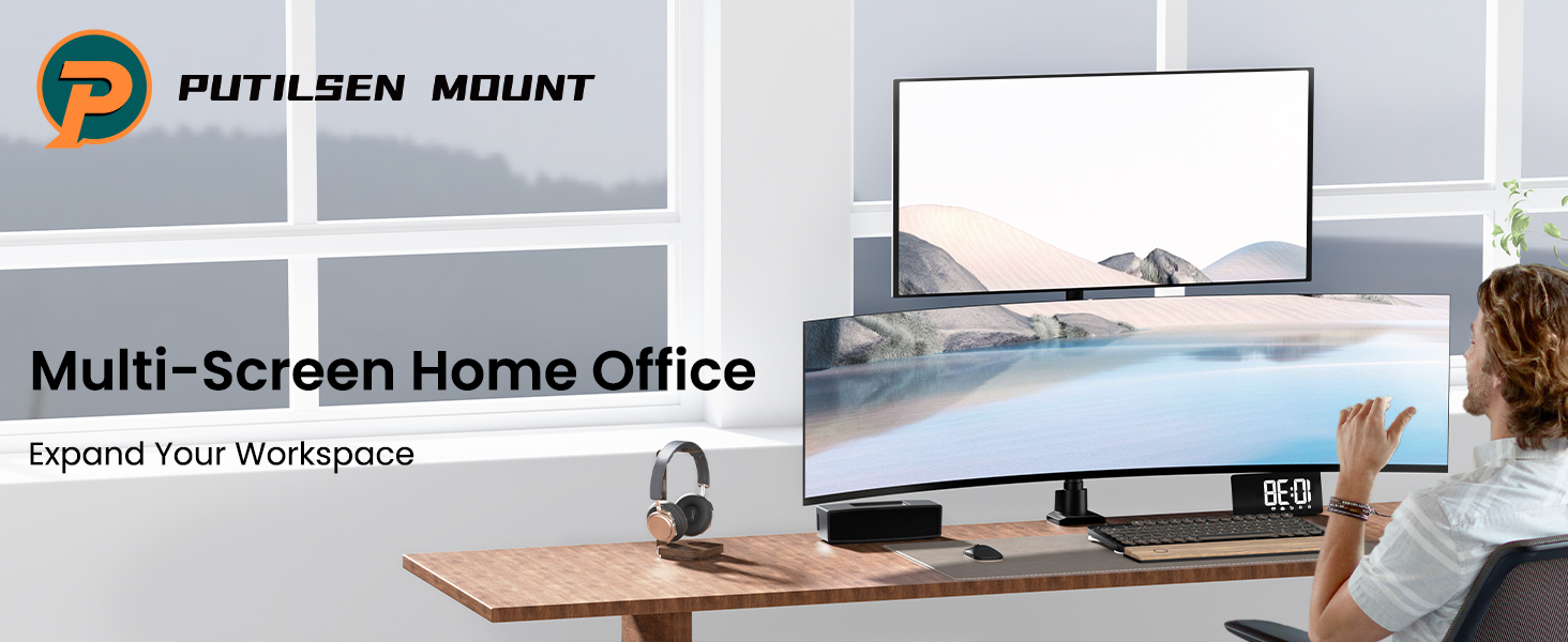 Кріплення для монітора 2 монітори один над одним, 24-57 дюймів, для плоских та вигнутих екранів, вантажопідйомність 2-27 кг, чорний