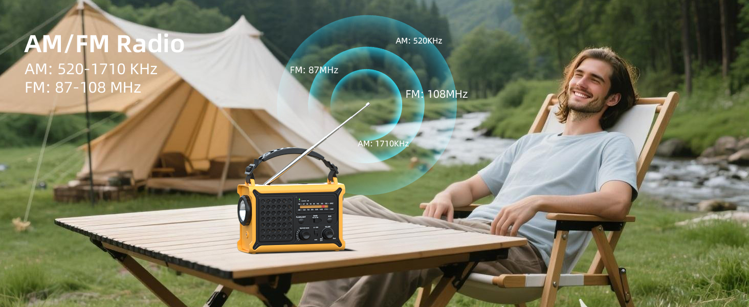 Сонячне радіо з ручним приводом та акумулятором 12000mAh, велика сонячна панель, AM/FM радіо для надзвичайних ситуацій з ліхтариком та світлодіодним читанням, висока якість звуку, зарядний Powerbank, SOS-сигнал для кемпінгу та відпочинку на природі, жовтий