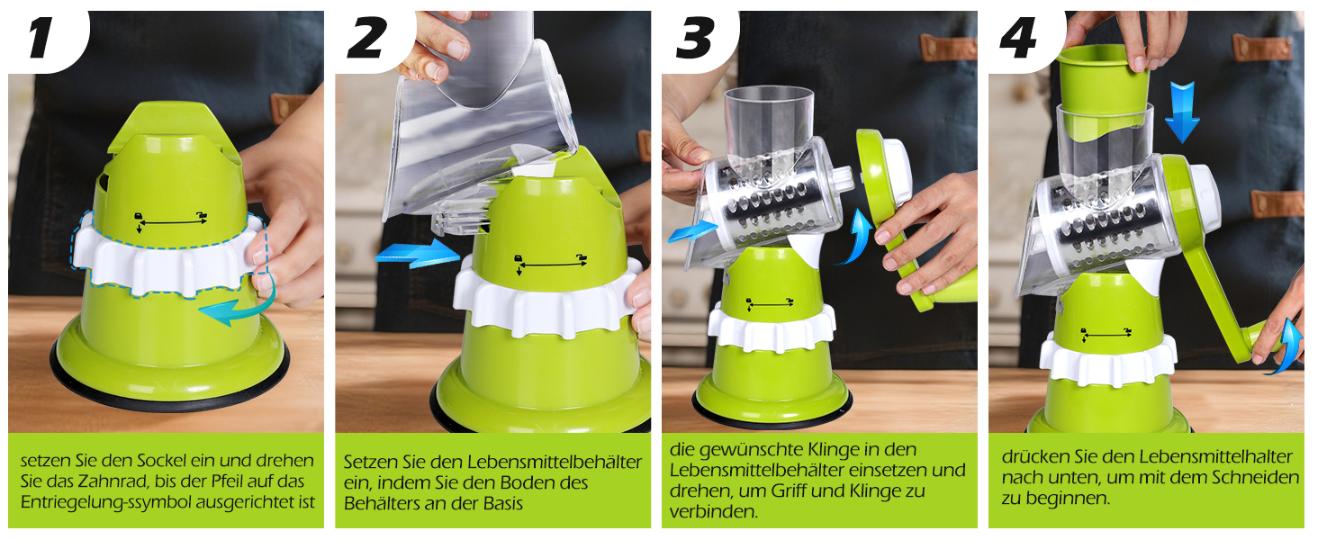 Ручна тертка для овочів 3-в-1 з нержавіючої сталі, терка для сиру з ручкою та 3 змінні леза, для салату, горіхів, фруктів, піци