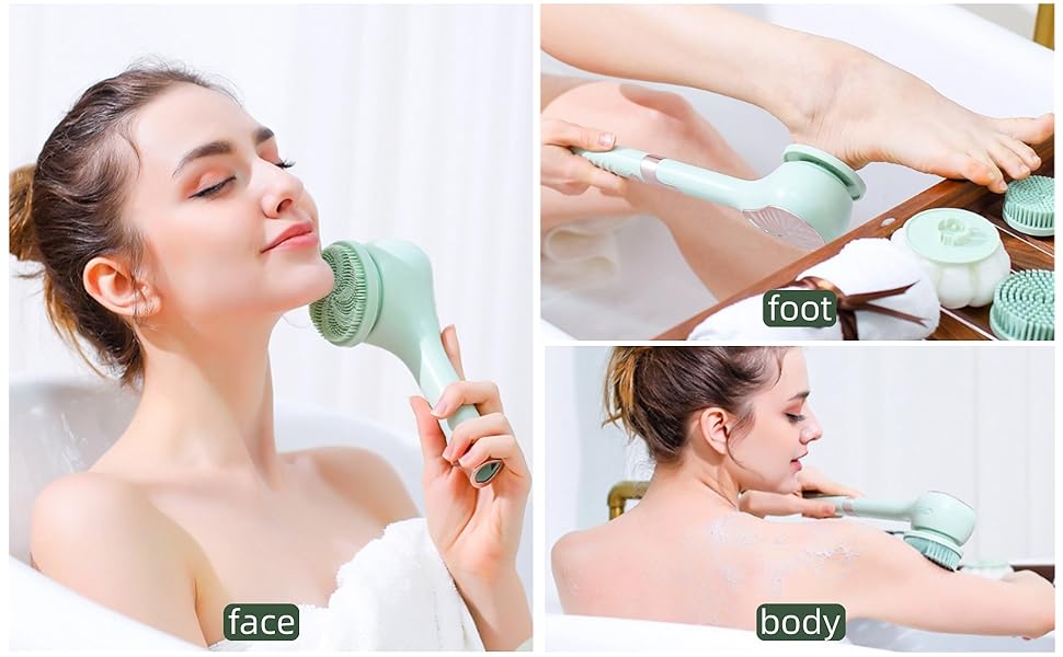 Електрична дюшева щітка для спини Eincremehilfe 6 в 1 з USB-зарядкою та 6 насадками для глибокого очищення та пілінгу