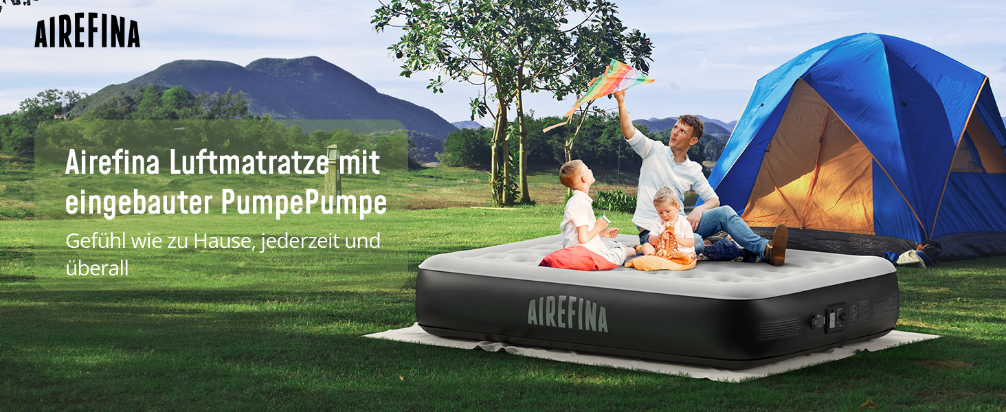 Надувне ліжко Airefina для 1-2 осіб з вбудованим насосом, 99x190x46 см та 203x152x33 см, до 295 кг, з сумкою для перенесення