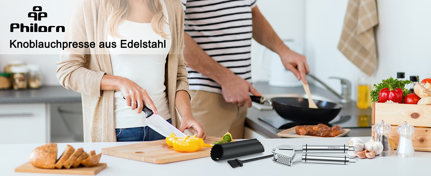 Преміум-нічна для часнику та імбиру Philorn з очищувачем та щіткою - нержавіюча сталь, професійний кухонний помічник