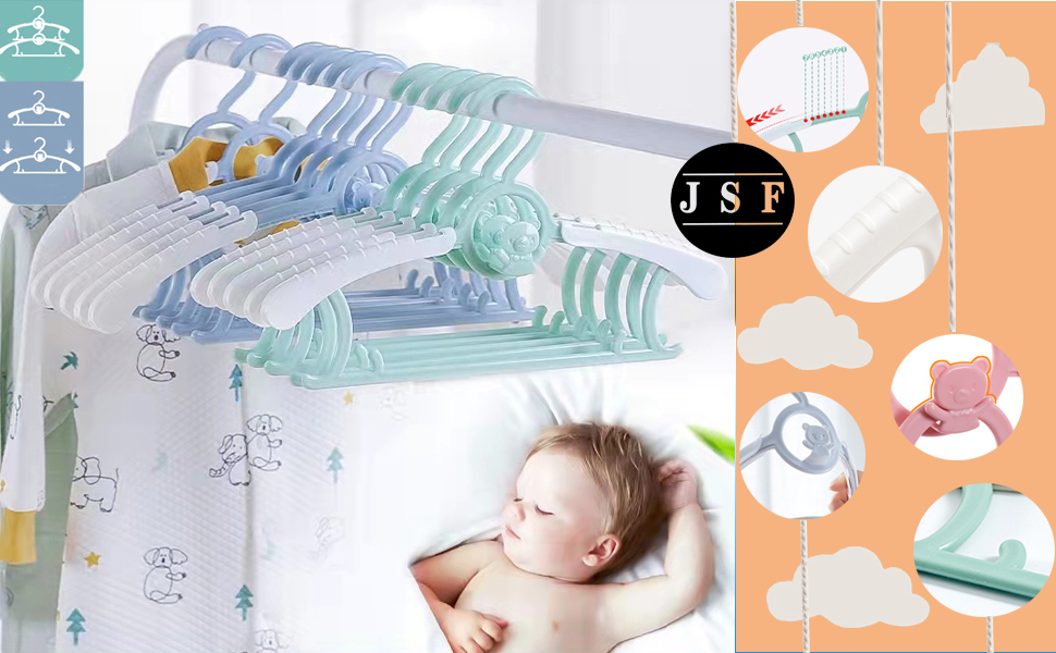 Набір дитячих вішалок JSF Mitwachsende, 20 шт. з бантиками, сірі та білі, для дитячого одягу, антиковзаючі, економія місця