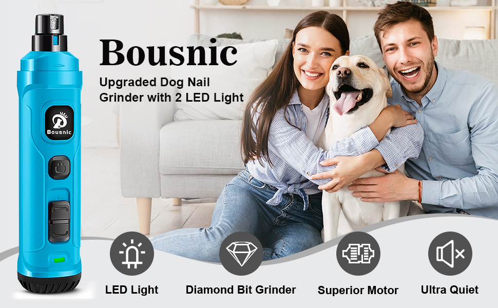 Шліфувальник для собак Bousnic Krallenschleifer: тиха електрична пилка для нігтів з LED-підсвічуванням, 2 швидкості, для собак та котів малих та середніх порід, блакитний