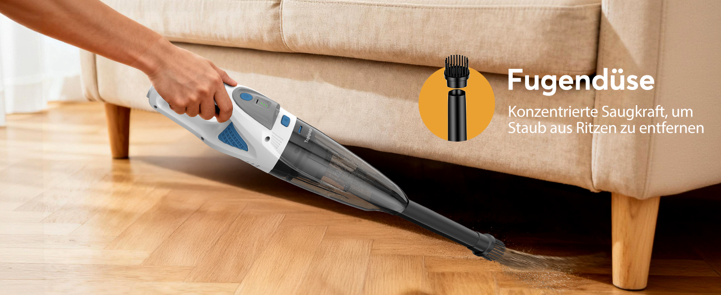 Акумуляторний пилосос Topipop Handstaubsauger 25000Pa з HEPA-фільтром для дому, авто, шерсті тварин (білий)