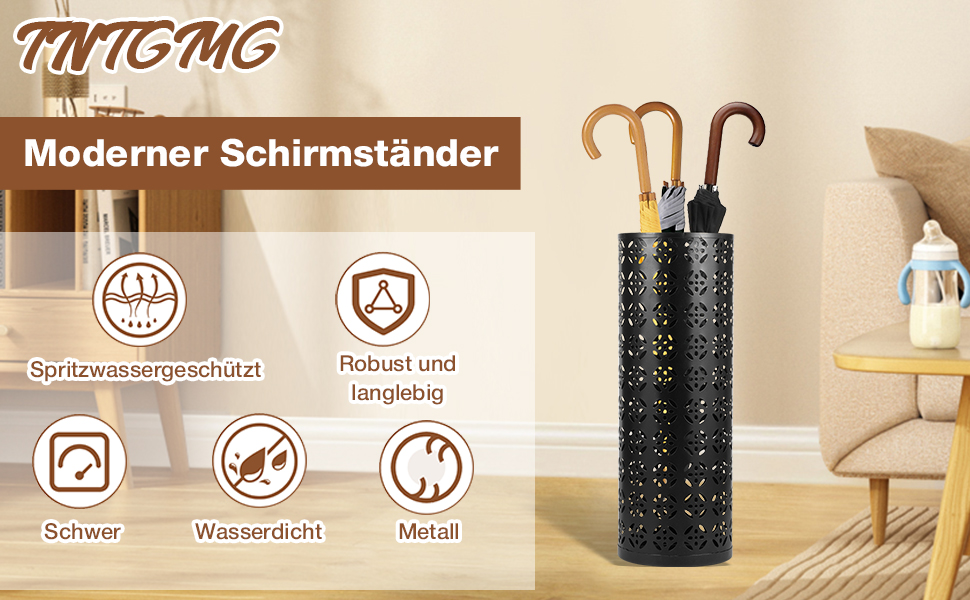 Металева підставка для парасоль та тростинок Rain Collection, 15x15x42 см (Чорний)