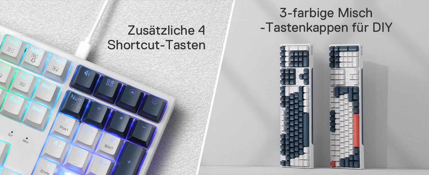 Redragon K668 QWERTZ Клавіатура для ігор з провідним підключенням, 105+4 клавіші, Hot-Swap сокет, тихі червоні перемикачі, двоколірні кейкапи, RGB-підсвітка, мультимедійні комбінації, QWERTZ