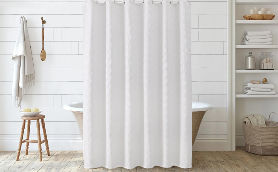 Штора для ванної кімнати Waffel з кільцями, 182x182 см, біла - водовідштовхувальна, анти-грибок