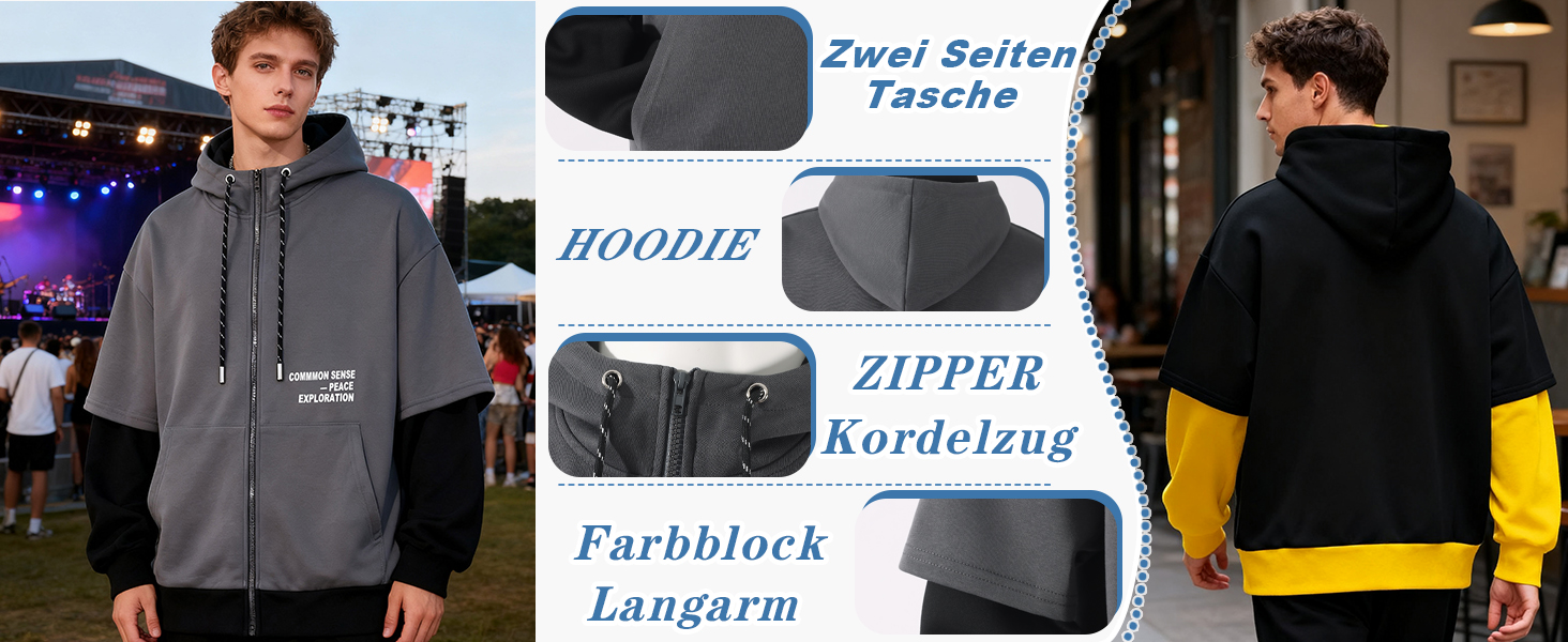 Чоловіча толстовка з капюшоном RUIZEHONG з блискавкою, блоковий колір, з кишенями, повсякденна, біло-чорна, розмір XL