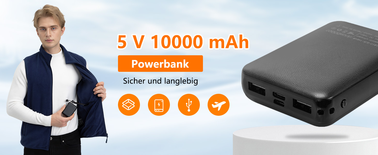 Обогрівальна жилетка з флісу для чоловіків з акумулятором 5V 10000mAh - жилетка для чоловіків з 3 рівнями нагріву, 5 зонами обігріву, ідеальна для роботи на відкритому повітрі, катання на лижах, піших прогулянок та щоденних поїздок (M, Морська синя)