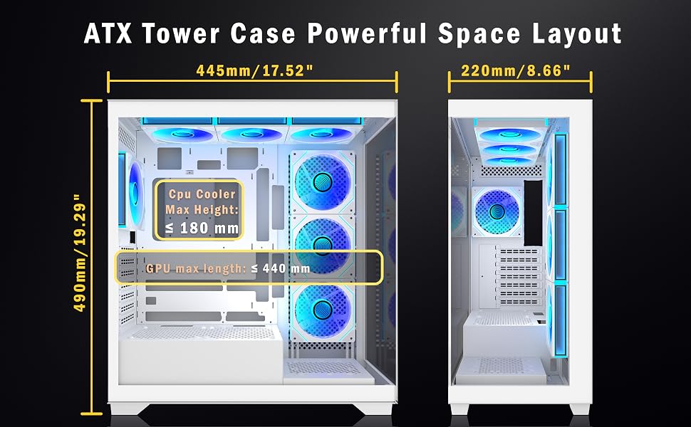 Ігровий корпус для ПК ANSAITE ATX Mid-Tower, 6 ARGB PWM вентиляторів, панорамне загартоване скло, підтримка радіатора 360мм, USB Type-C, Чорний