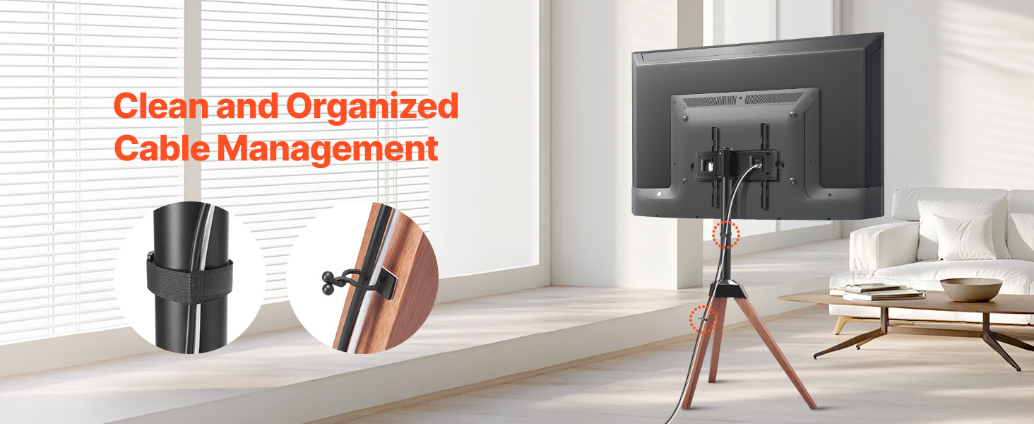 Підставка для телевізора VEVOR з регулюванням на 18° для плоских та вигнутих телевізорів (1016-1651 мм), до 45 кг, з дерев'яними ніжками