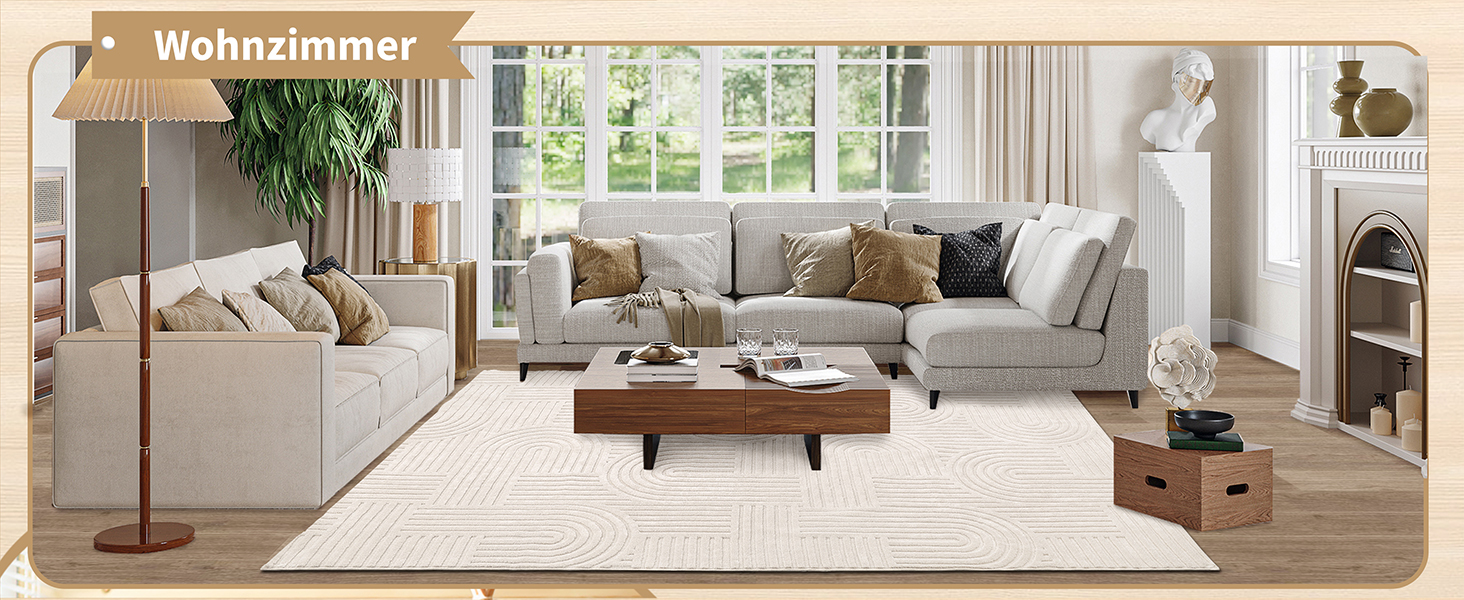 Килим для вітальні 160x230 см, великий пухнастий з коротким ворсом, миючий, сучасний, з 3D ефектом, неслизький, для їдальні, кухні, спальні, бежевий