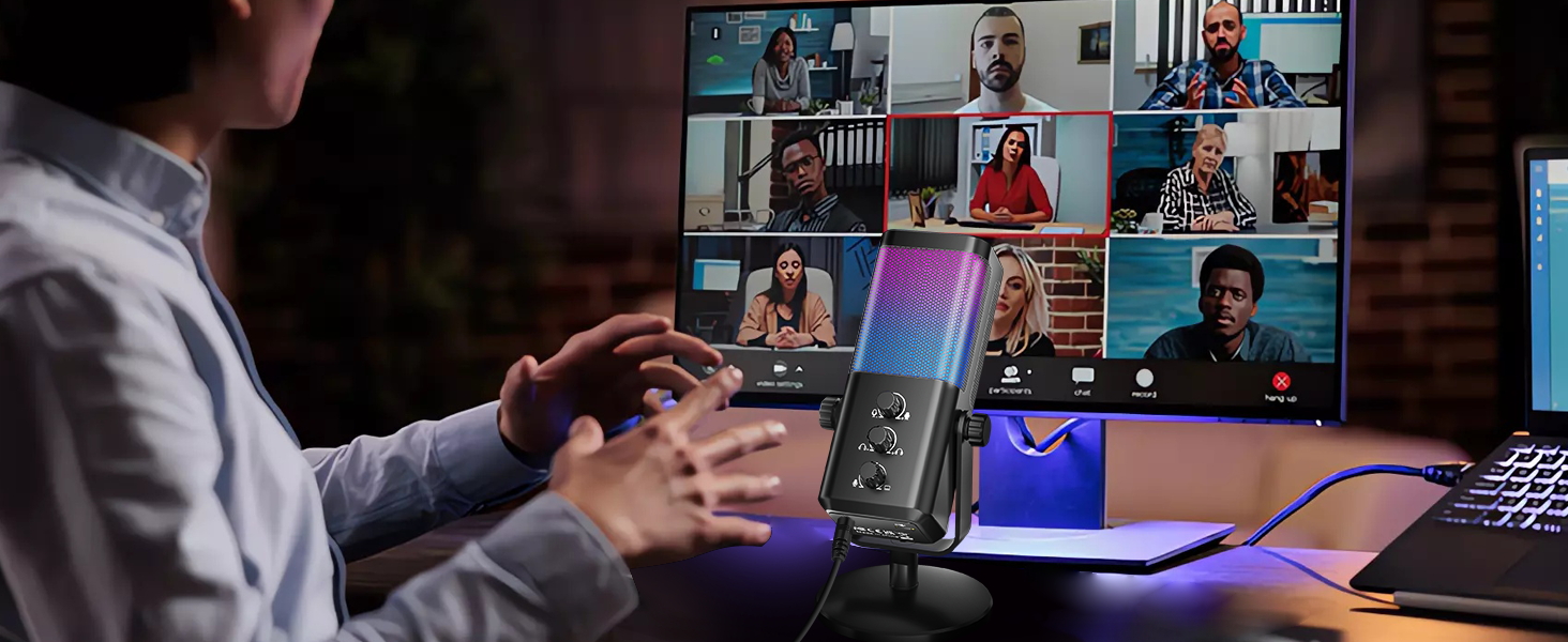 Мікрофон USB для ігор та стрімінгу з RGB підсвічуванням та шумозаглушенням. Підходить для ПК, PS4, PS5, Mac, запису подкастів та ASMR.