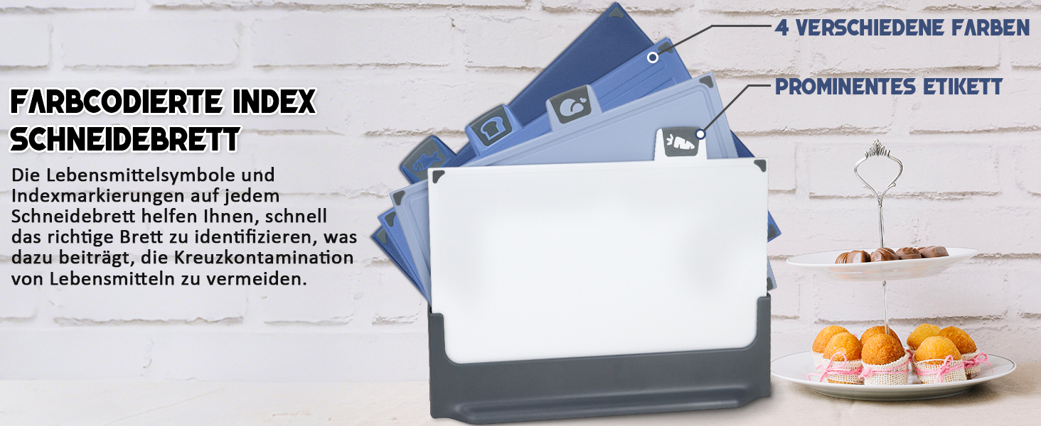 Набір з 3 дерев'яних обробних дощок, великі, з антибактеріальним покриттям, з пресом для часнику, для кухні, для овочів/фруктів/м'яса, бежевий+зелений+темно-синій