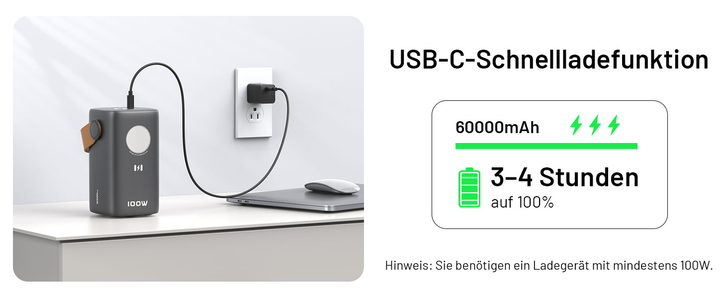 Power Bank Selore&S 60000mAh 100W з 5 портами USB-C для iPhone, Samsung, MacBook, iPad Pro, Switch, Steam Deck, Surface Go (Сірий)