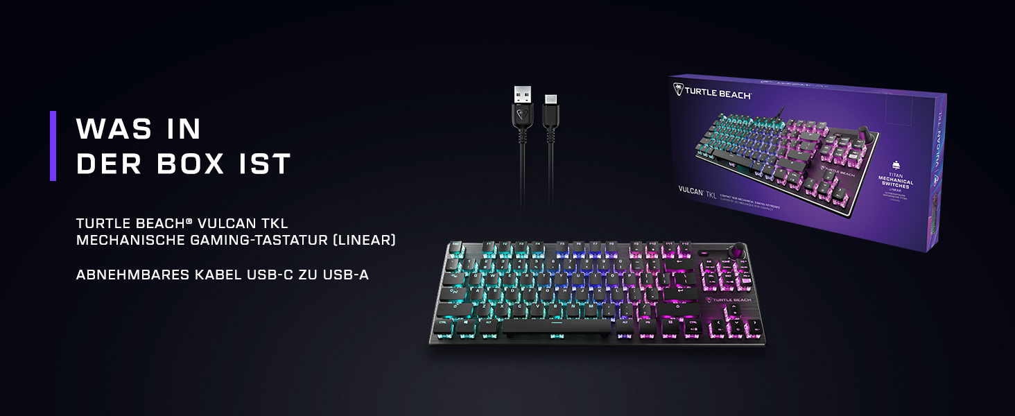Turtle Beach Vulcan TKL – Механічна ігрова клавіатура з Titan Switch, AIMO RGB-підсвічуванням та анодованою алюмінієвою рамою