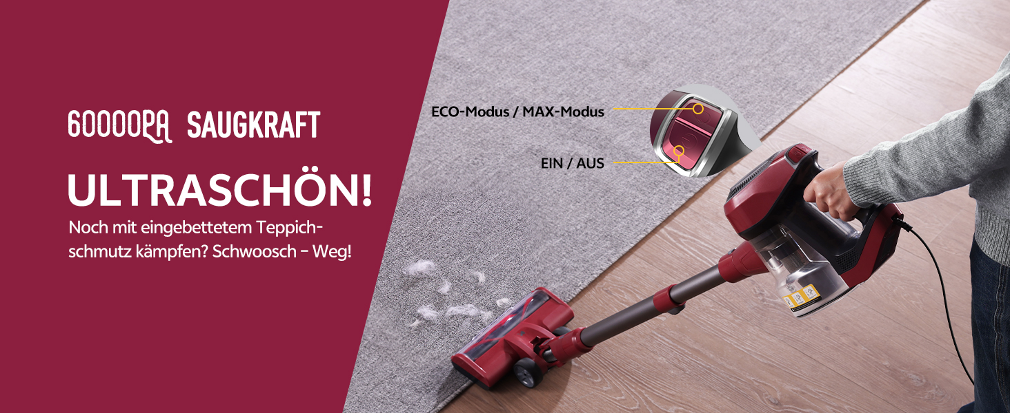 Vexilar Бездротовий пилосос 600W, 60kPa, 6-в-1 з LED, анти-алергенний, для дому та тварин, 7м кабель, легкий