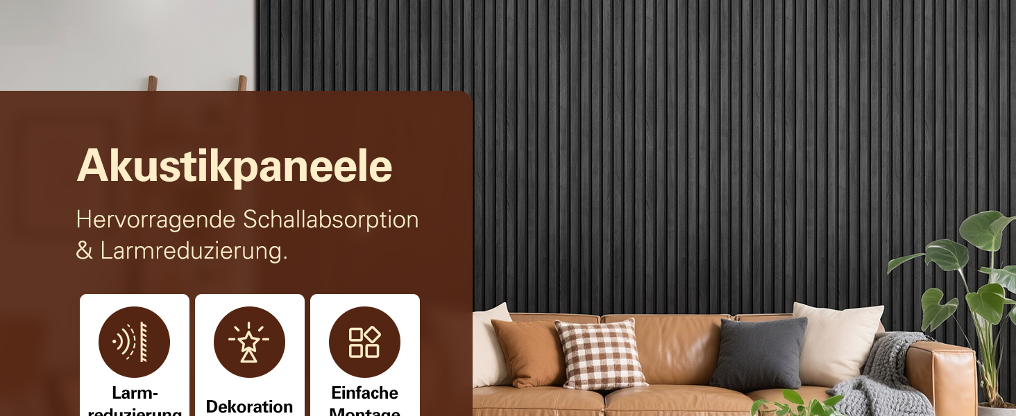 Акустичні панелі з дерев'яного шпону самоклеючі, набір 2 шт (100x52 см), звукопоглинаючі стінові панелі для шумоізоляції та декору вітальні, офісу (Чорний)