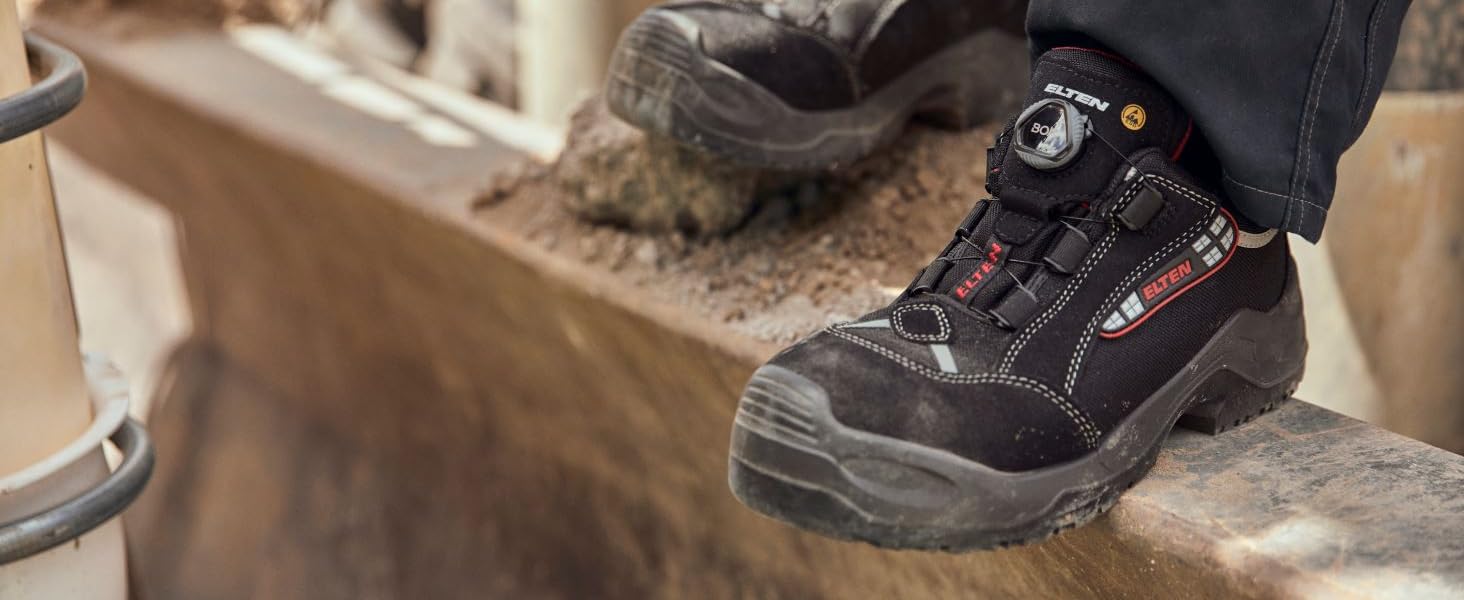 Робочі черевики ELTEN SANDER Pro ESD S3 для чоловіків, текстиль, пластикова капа (легша за сталеву), чорно-червоні, розмір 44 EU Single