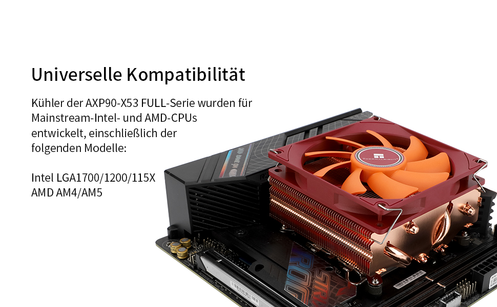 Thermalright AXP90-X53: Низькопрофільний кулер для CPU з білим вентилятором TL-9015w, 53 мм, AGHP, сумісний з AMD AM4/Intel 1700/1150/1151/1155/1156/1200
